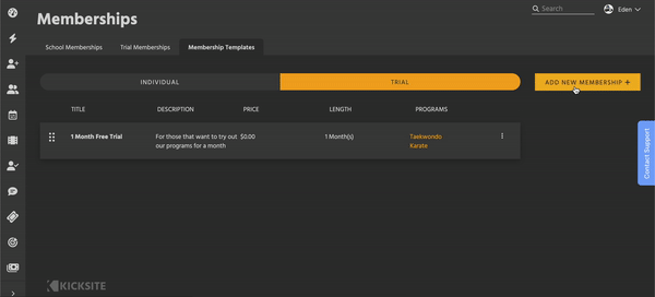 Creating a Trial Membership Template, for prospective students to get an introductory price.