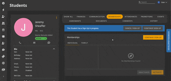 The Student Sign-Up flow also has the capability to be exited and resumed later.
