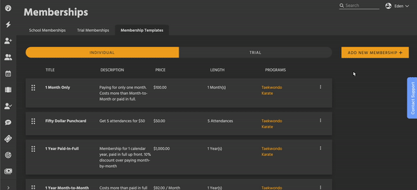 Creating a Membership Template. This can then be added to individual people with Student Sign-Up.