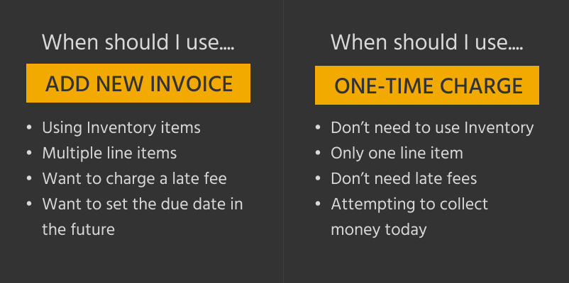 Documentation explaining the difference between Invoices and One-Time Charges